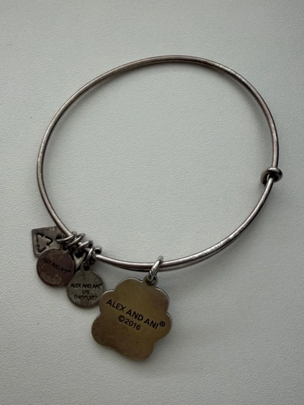 Alex and Ani Pet Paw Charm Bangle Bracelet - Silver and Brown